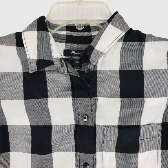 Madewell Black & White Plaid Button-Up Slim Fit Shirt Long Sleeve Womens XXS - Picture 4 of 9